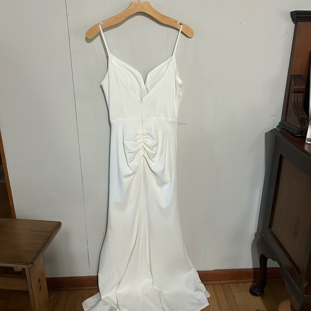 David's Bridal White Draped Prom Dress - Picture 3 of 4